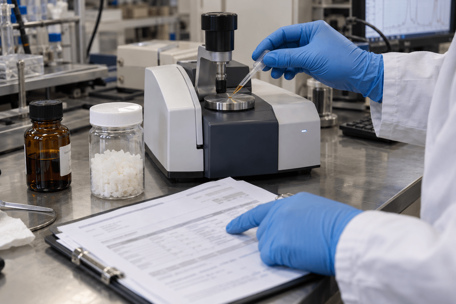 Quality-control verification of supplier raw-material samples using ATR-FTIR and technical documentation