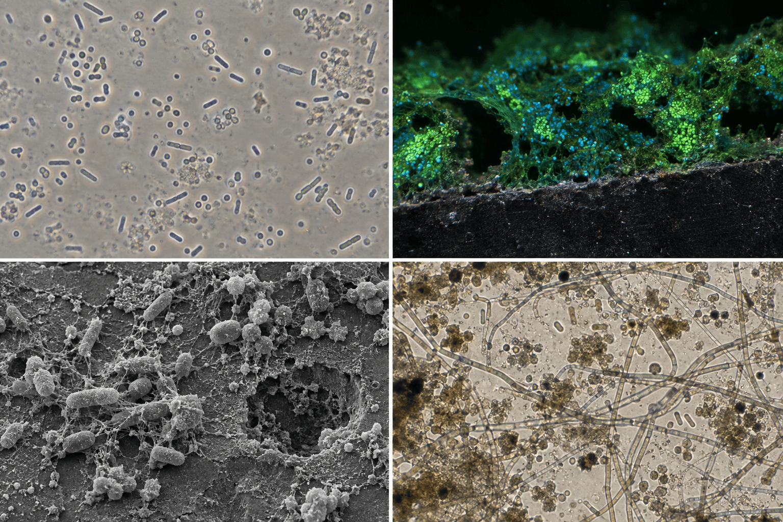 Microscopy views of microbial contamination and biofilm-related corrosion