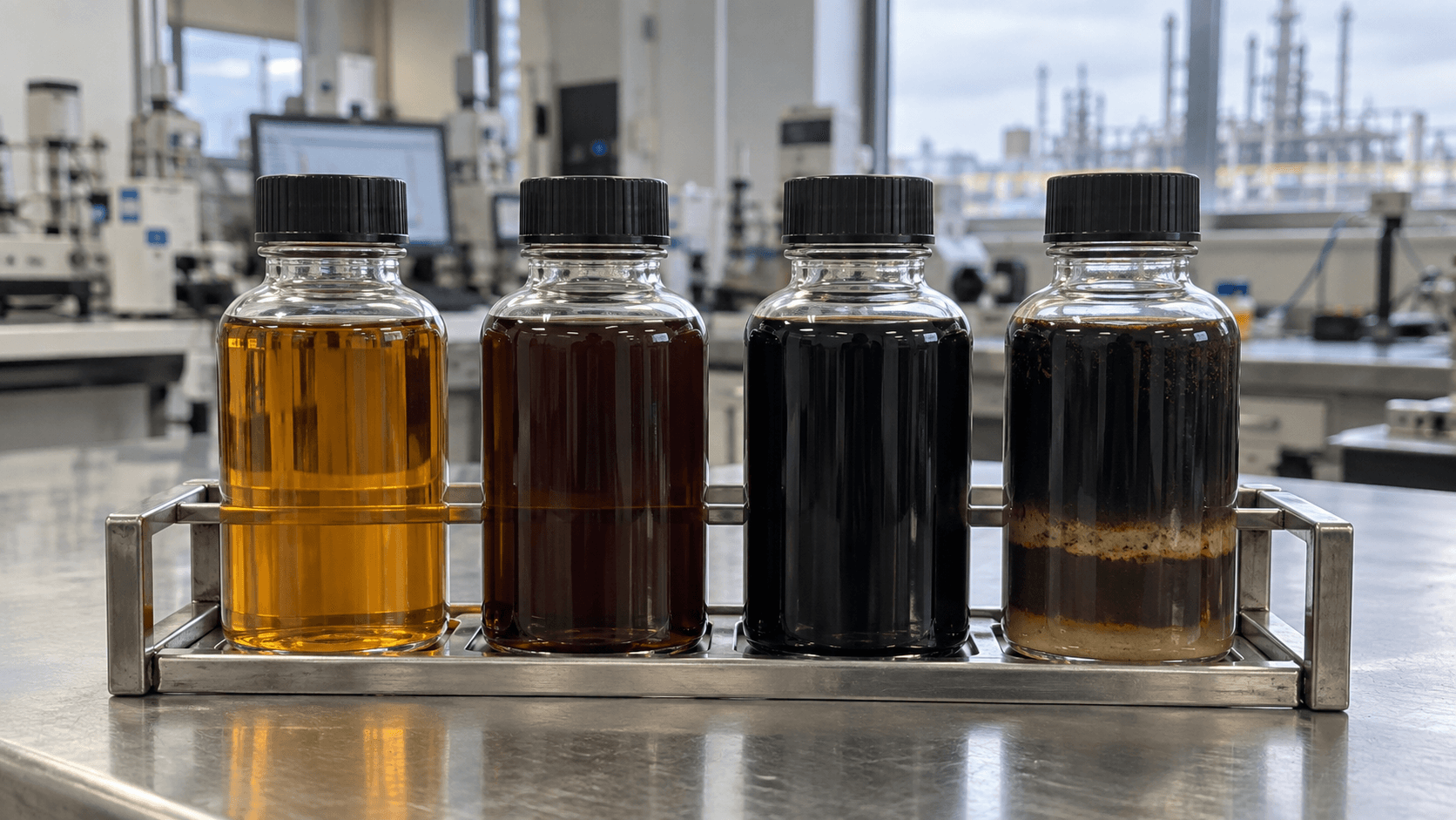 Light, medium and heavy crude-oil samples with a water-in-oil emulsion