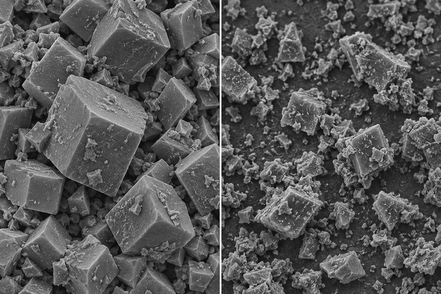 SEM comparison of untreated and scale-inhibitor-modified calcium carbonate crystals